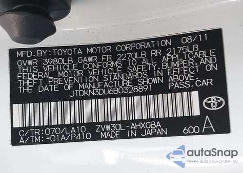 2011 Toyota Prius Four from USA, damaged, VIN JTDKN3DU6B0328891
